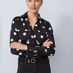 Ann Taylor Black and White Polka Dot Shirt Blouse Tunic Size S NWT